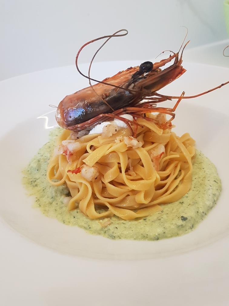 Fettuccine met Gambero Rosso, courgetteroom & Colatura di Alici 1 Fettuccine met Gambero Rosso, courgetteroom & Colatura di Alici