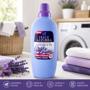 Felce Azzurra wasverzachter lavendel en iris geconcentreerd 40 wasbeurten fles in wasruimte