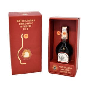 Aceto Balsamico Tradizionale di Modena D.O.P. Affinato in iconische fles en Consorzio-verpakking, 12 jaar gerijpt.
