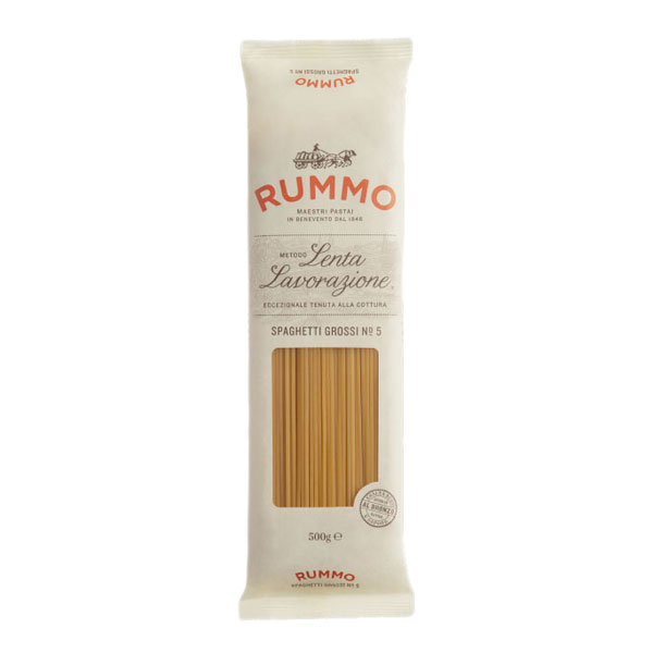 Rummo Spaghetti Grossi nr 5 - Stevige Italiaanse pasta Rummo Spaghetti Grossi nr 5 - Dikke en robuuste spaghetti voor smaakvolle gerechten