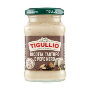 Pesto Ricotta Truffel en Zwarte Peper 185g | TIGULLIO 1 Tigullio Pesto Ricotta, Truffel en Zwarte Peper 185g
