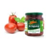 Glazen pot Artigiana Sud zongedroogde tomaten in olie naast verse Roma-tomaten